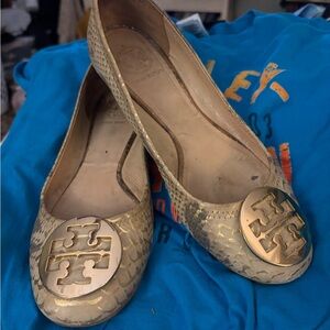 Tory Burch Gold Patterned Flats